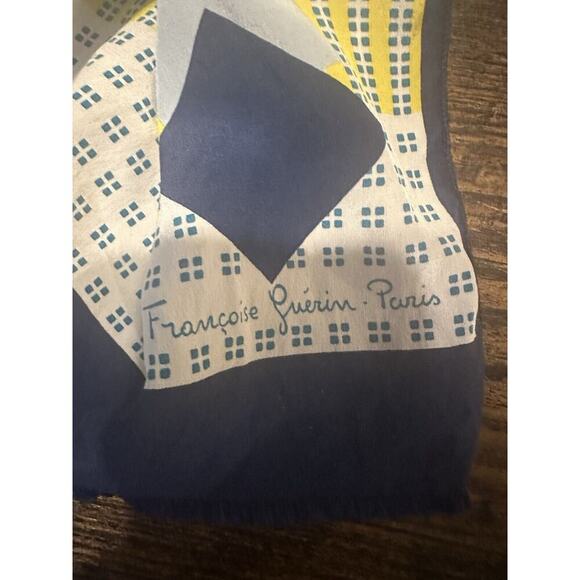 VINTAGE FRANCOISE GERIN PARIS Blue Silk Scarf Preppy Bohemian Artsy Art to Wear - Picture 2 of 5